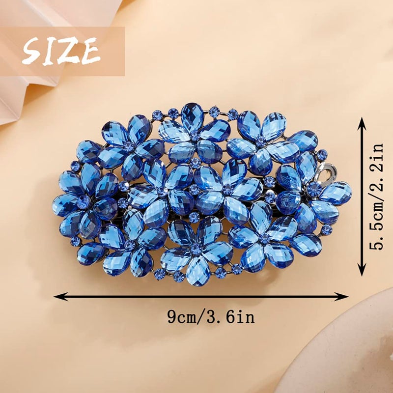 Aimimier Flower Crystal Hair Clips Shiny Rhinestone Hair Spring Clamp Hair Pins Bridal Hairpiece Wedding Hair Accessories for Women (Blue) - Image 3